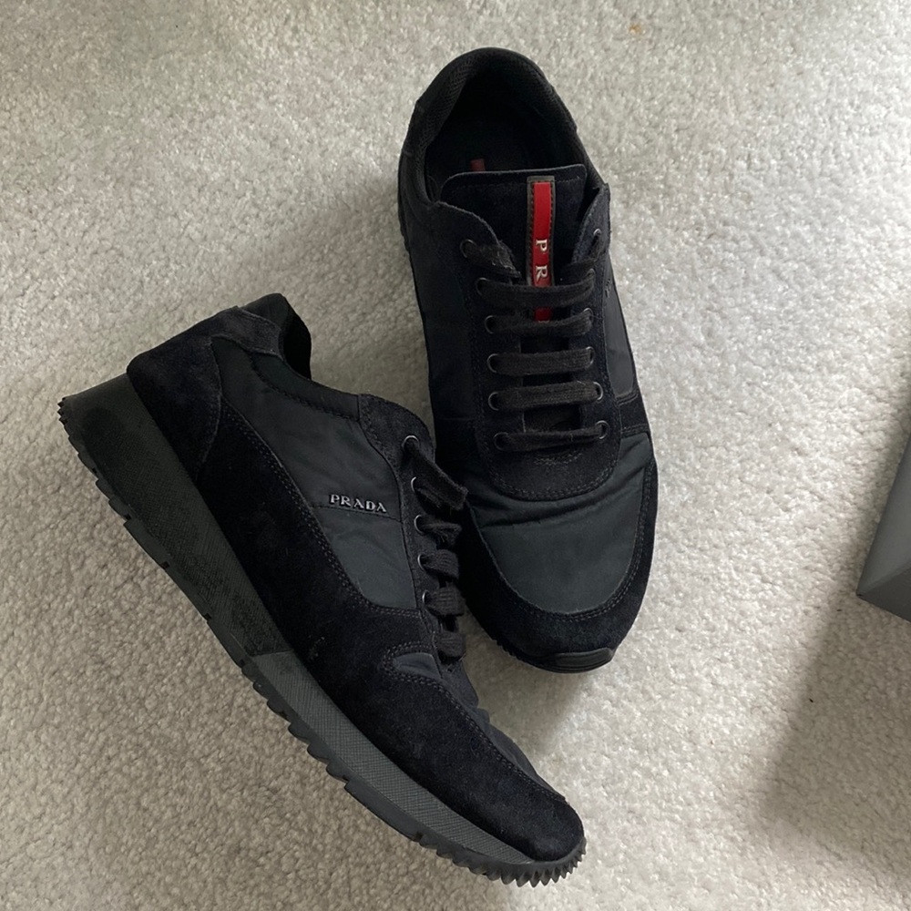 Prada black sneakers. Nylon with Leather trim. Size 38